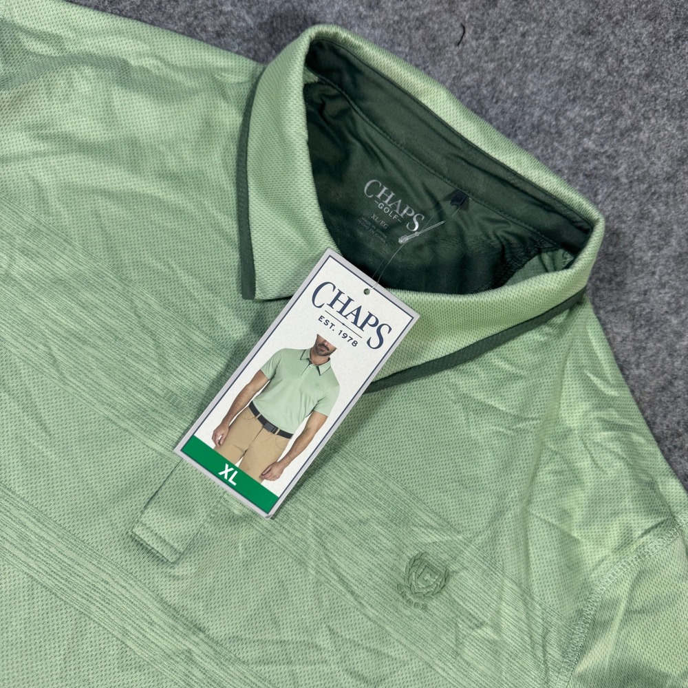 Chaps Golf Mens XL Light Green Textured Stripe Performance Polo Shirt NWT